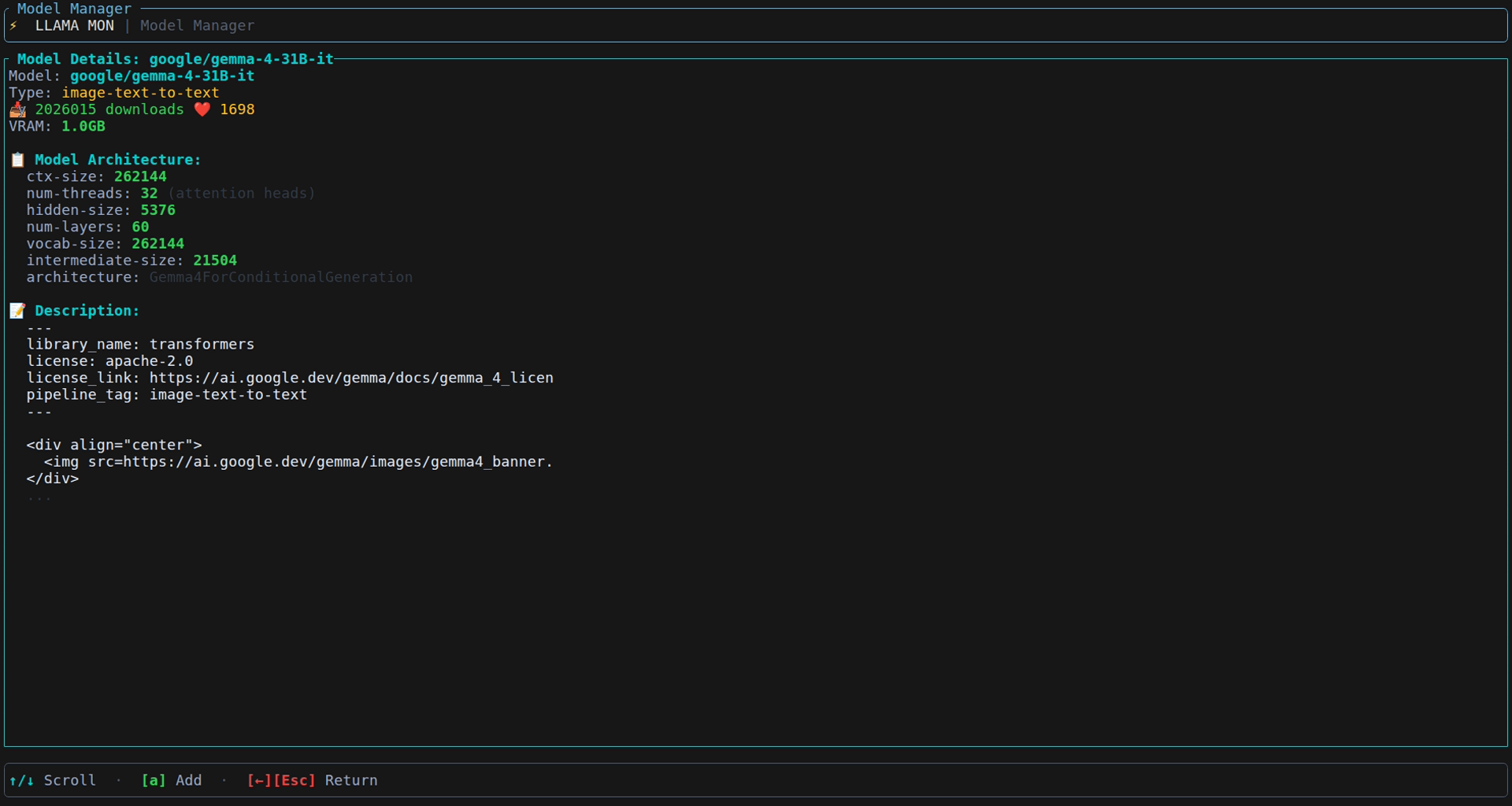 llamamon HuggingFace model details view